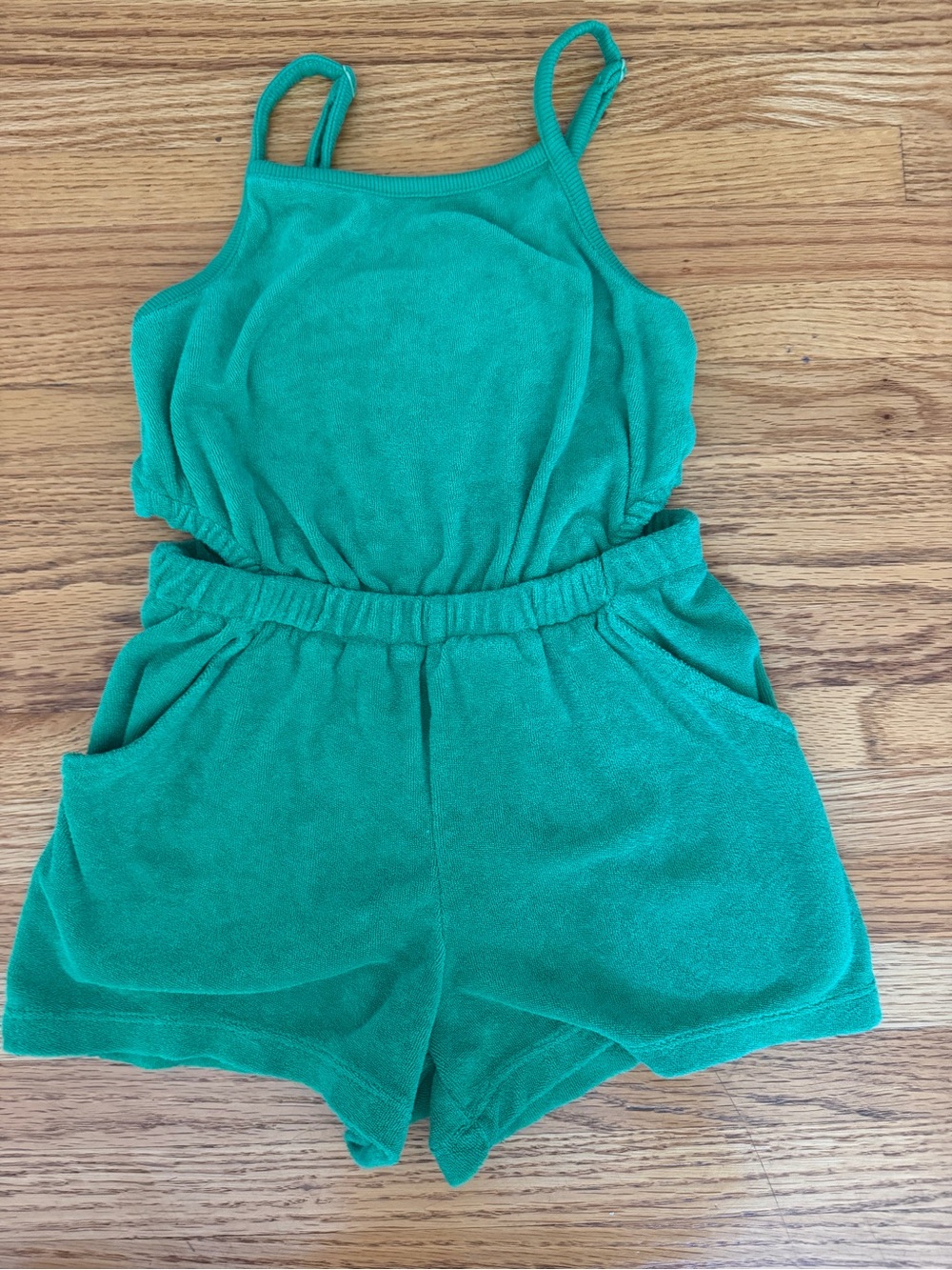Girls Green Terry Cloth Cutout Romper